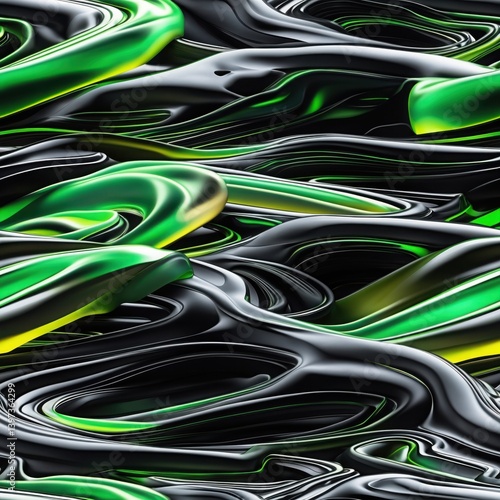 Wallpaper Mural Green Black Wavy Seamless Pattern. Abstract Flowing Background Torontodigital.ca
