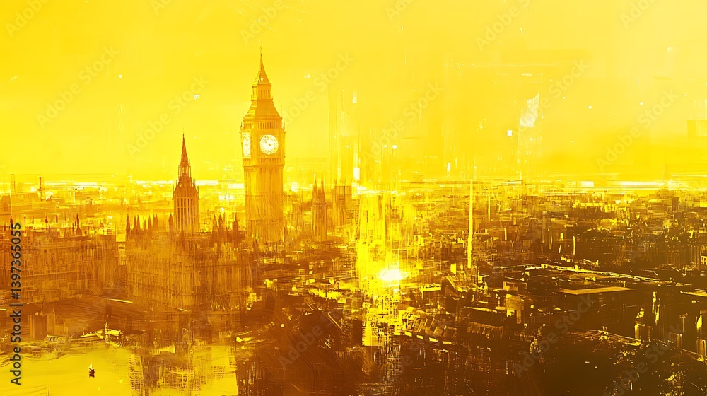 Fototapeta premium Cityscape at Golden Hour Featuring a Clock Tower