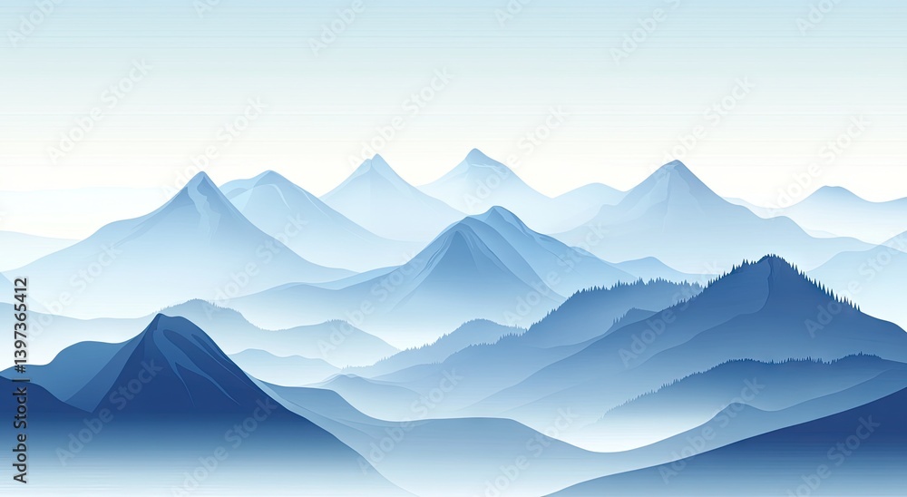 Fototapeta premium A serene vista of misty blue mountains.