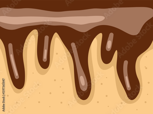 Chocolate topping flowing down under the biscuit. The concept of confectionery and dessert. Vector illustration