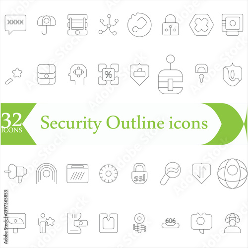  Security Outline icons set. Protection symbols. Security symbols vector. Safety, security, protection thin line icons.