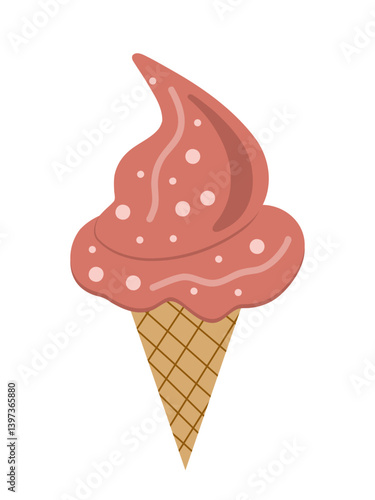 Ice cream in a cone on a white background. Concept of summer and cool dessert. Vector illustration