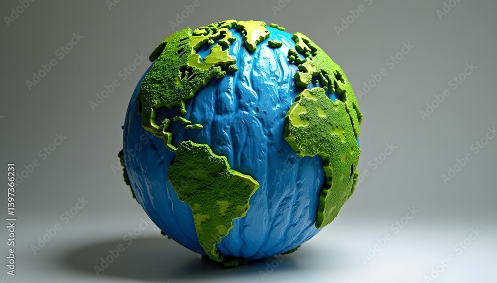 Textured globe with green moss continents
