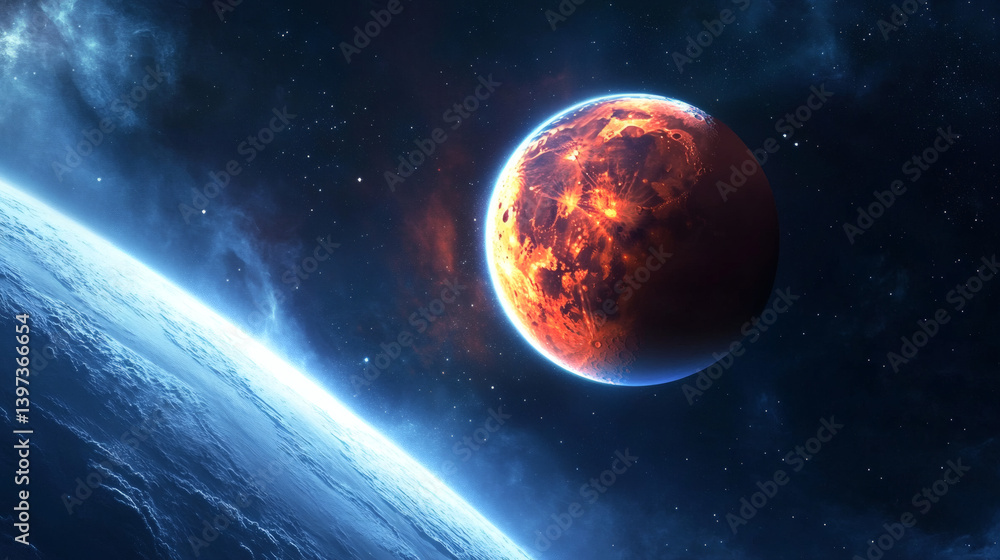 Fiery Planet, Space, Cosmic, Nebula, Background, Science Fiction, Artwork, Illustration