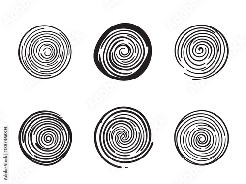 Apricot Whirl Flower Line Art Set