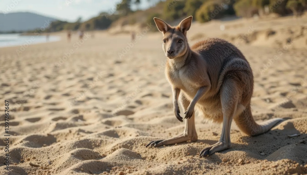 Coastal Kangaroo: Golden Hour Beach Portrait Coastal Kangaroo: Golden Hour Beach Portrait
