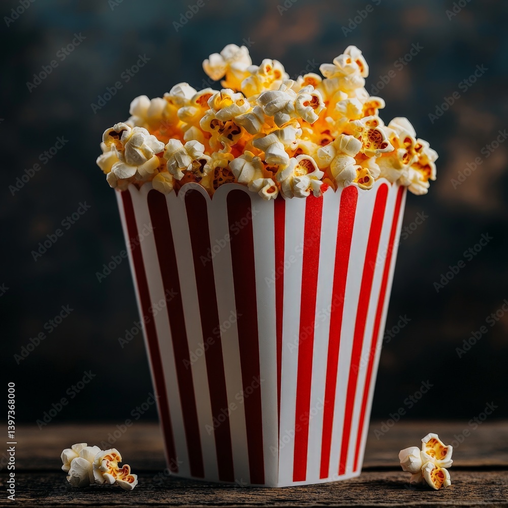Classic Movie Night Popcorn in Red and White Striped Container Classic Movie Night Popcorn in Red and White Striped Container