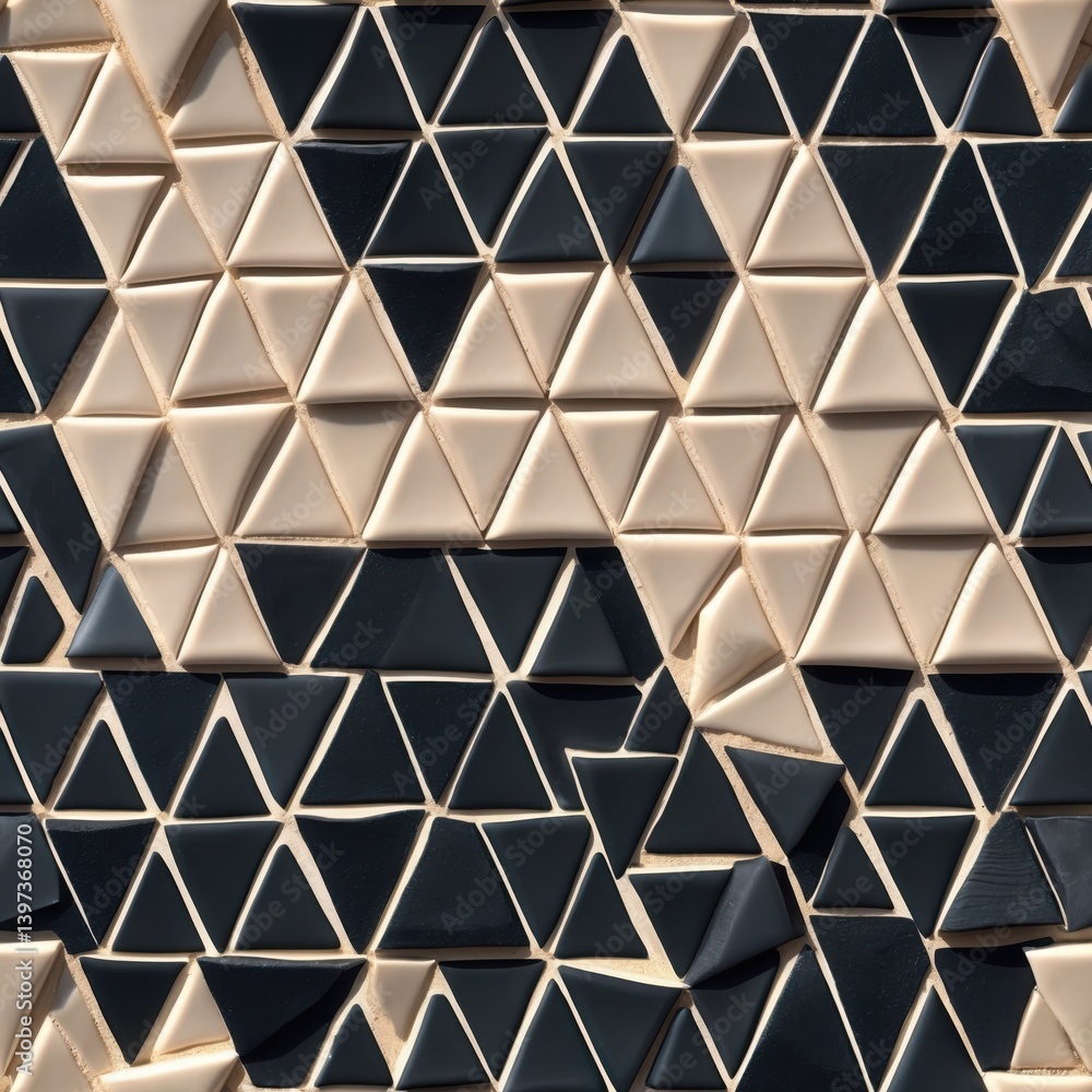 Triangle pattern. Beige and dark grey triangle tile seamless background.