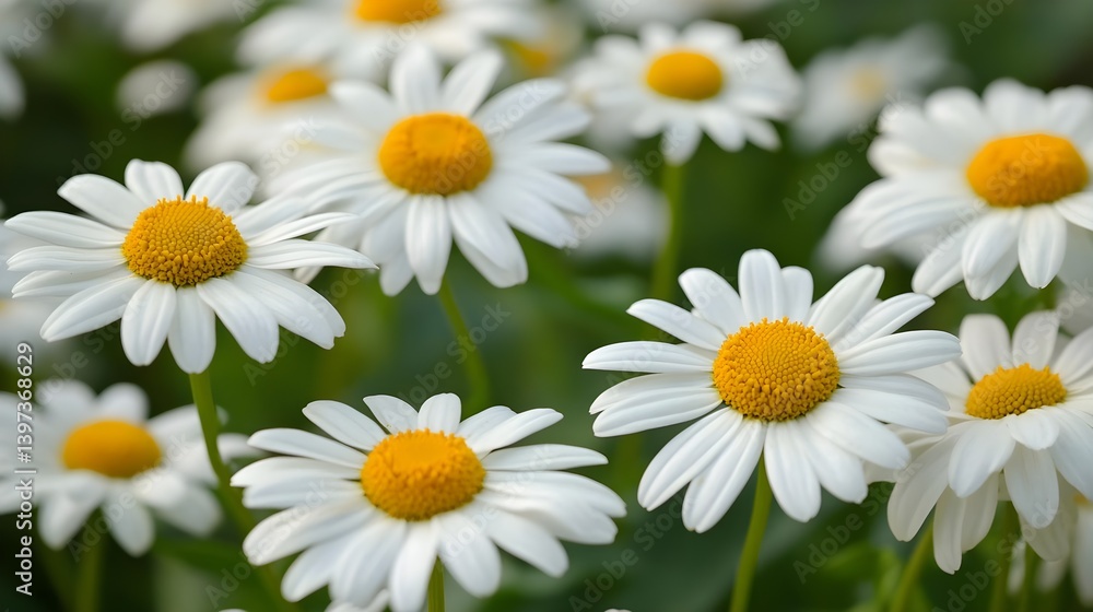 Close-Up of Daisies Blooming in Springtime Garden Setting Close-Up of Daisies Blooming in Springtime Garden Setting