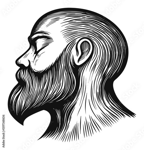 Detailed Profile Illustration of a Man with Beard and Short Hair