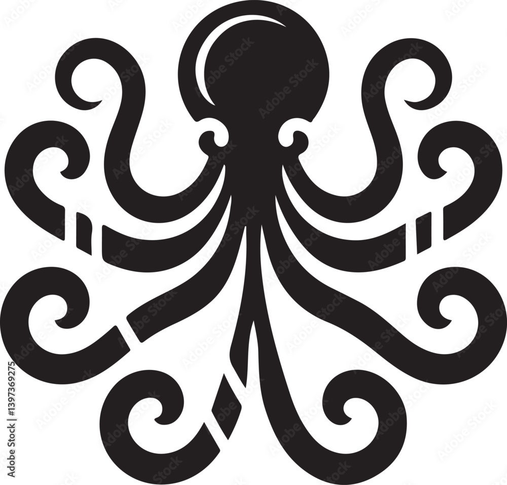 Obraz premium Octopus 8 Curved Parallel Legs Logo Vector