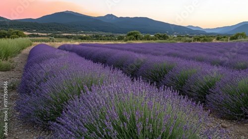 Wallpaper Mural Sunset over Lavender Fields and Mountains Torontodigital.ca