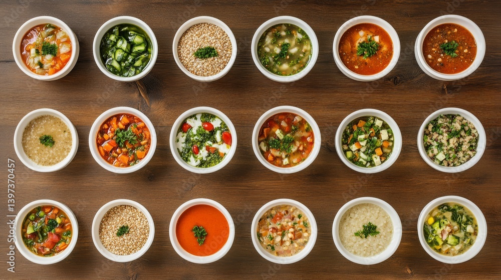 Assorted healthy soups and grains in bowls
Assorted healthy soups and grains in bowls