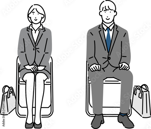 business man and woman with briefcase-Simple illustration of a man and woman being interviewed in an office.オフィスで面接を受ける男女のシンプルイラスト素材