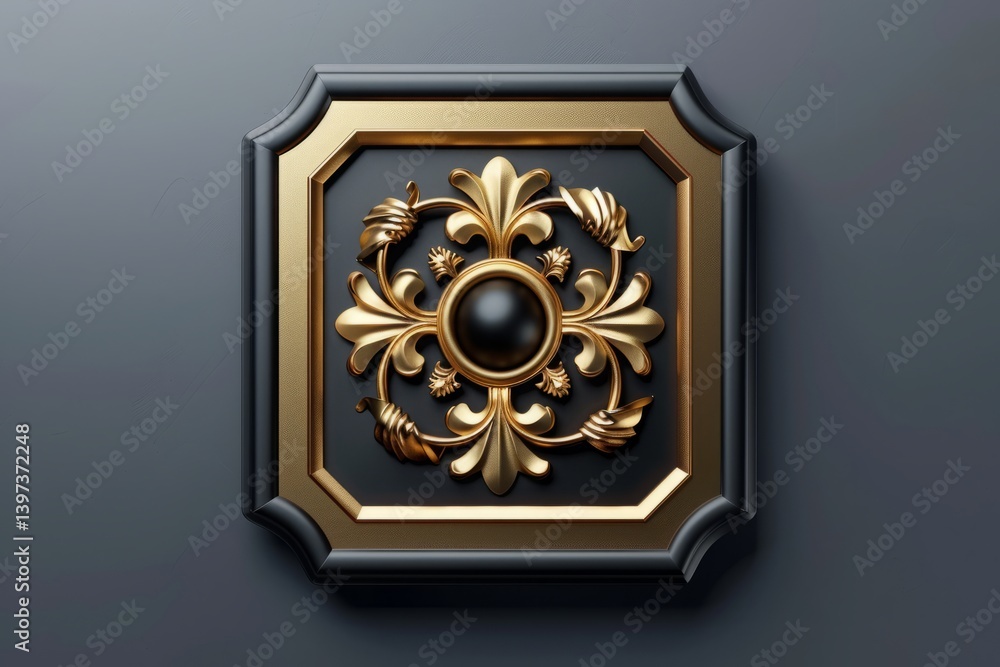 Obraz premium Ornate Decorative Panel with Gold Leaf and Black Centerpiece Design