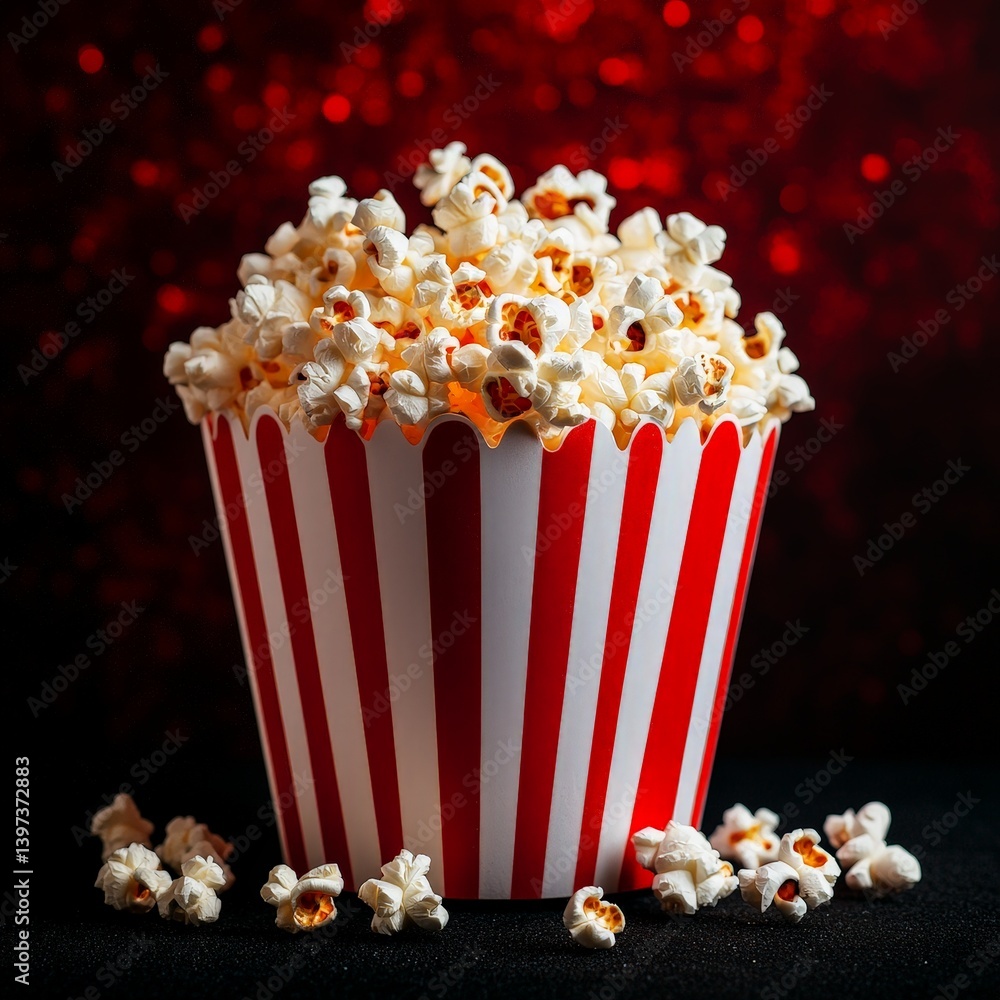 Classic Movie Night Popcorn in Red and White Striped Container Classic Movie Night Popcorn in Red and White Striped Container