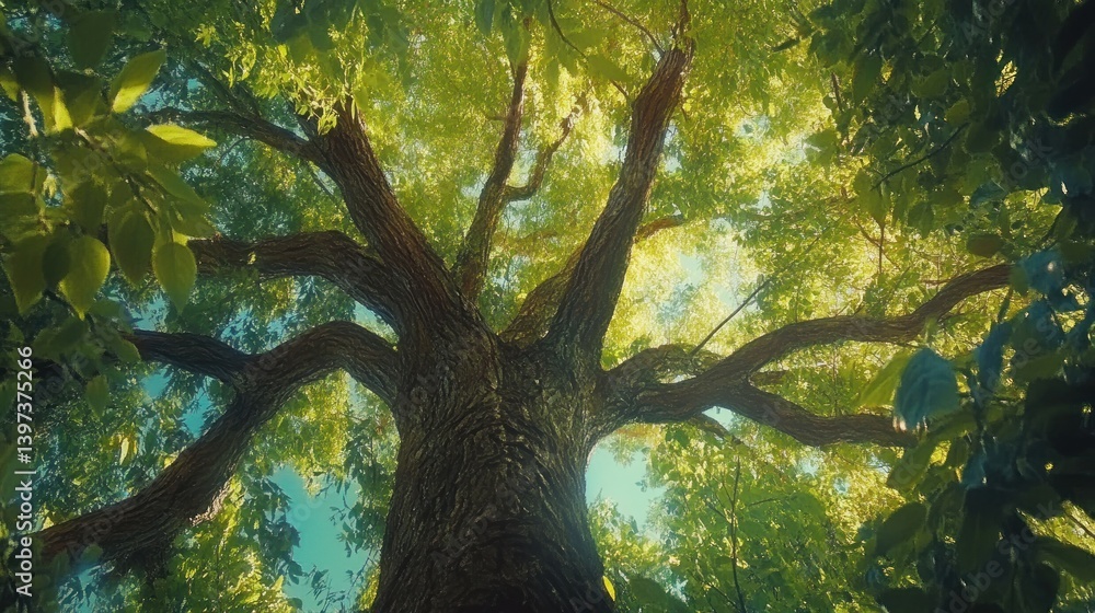 Fototapeta premium Majestic Ancient Tree Canopy: A Summer's Day in Nature