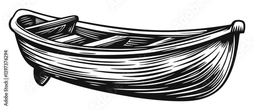 Wallpaper Mural Vintage Wood Boat Illustration in High Contrast Black and White Torontodigital.ca