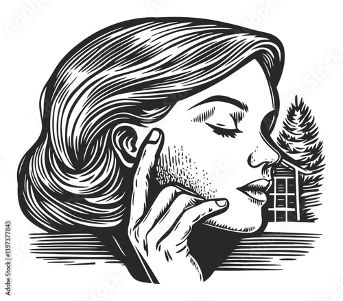 Elegant Woman in Profile with Calm Expression and Vintage Style