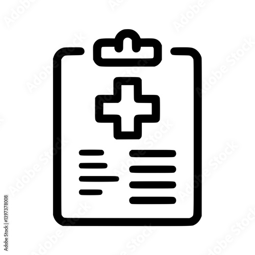 Medical clipboard icon with health symbol and text strings, prescription, medical report, medical policy, medical contract  