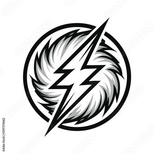 Black Lightning Bolt Strikes Through Circle, Sharp, Minimalist Design, Energy, Speed, Power