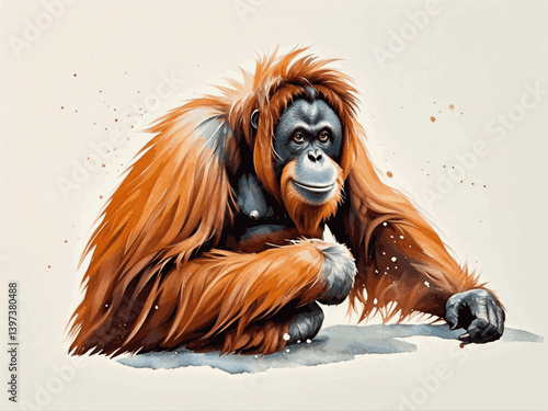 Gentle Guardian of the trees orangutan isolated watercolor vector illustration svg 