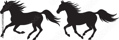 Running Horse Silhouette Set, vector illustration