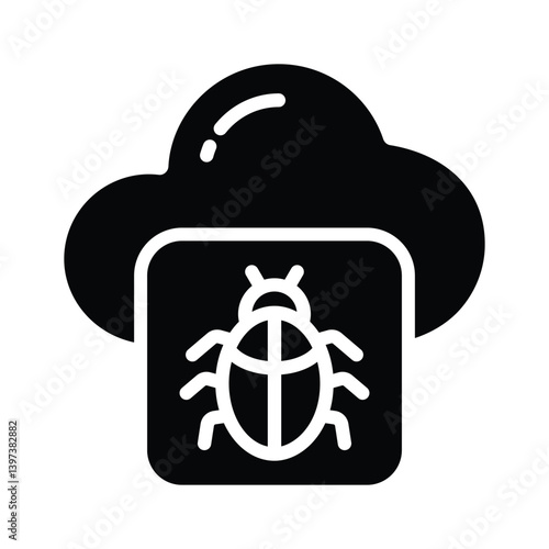 This glyph icon showing cloud bug concept