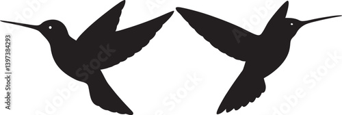 Hummingbird Silhouette Set Flying, vector illustration