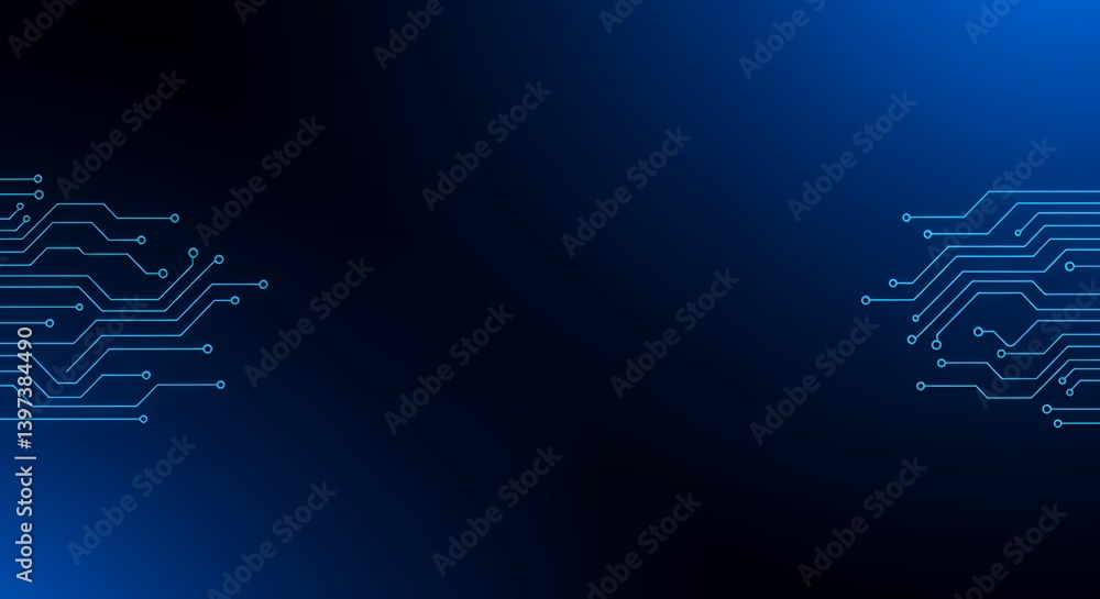 Blue Circuit Board Network on Dark Background Technology Illustration