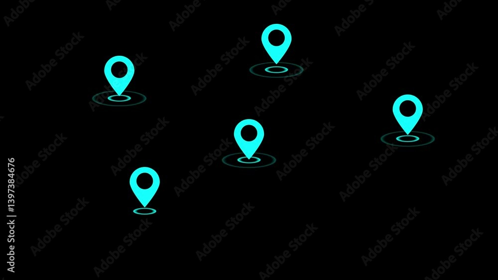 Gps Geolocation Animation Location Pins and Pointer Symbol Animation. Multiple Destination and ...
