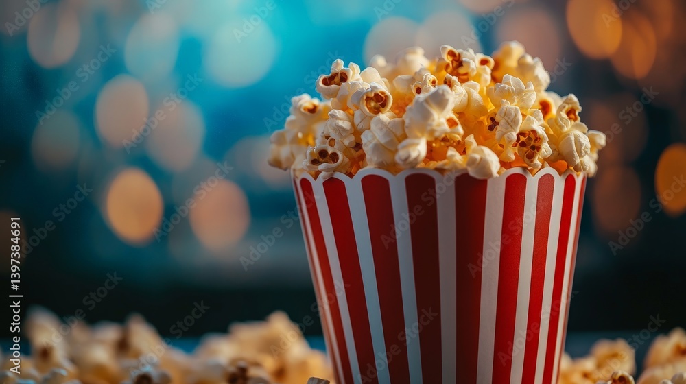 Classic Movie Night Popcorn in Red and White Striped Container Classic Movie Night Popcorn in Red and White Striped Container