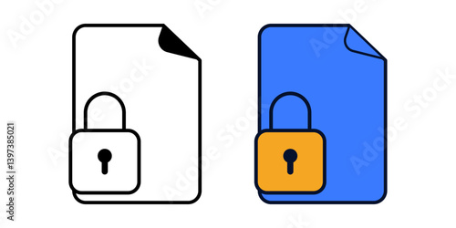 Document with lock – secure file icon in outline and color styles, representing file encryption, privacy, access control, or document protection.