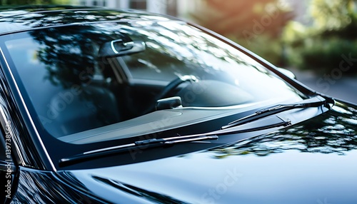 a clean, clear black cara??s front windshield, perfect for automotive design or product advertisement mockups