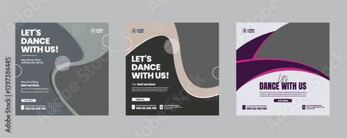 Dance learning school editable social media post, banner, ad template, social media square flyer or poster for dancing school web banner design