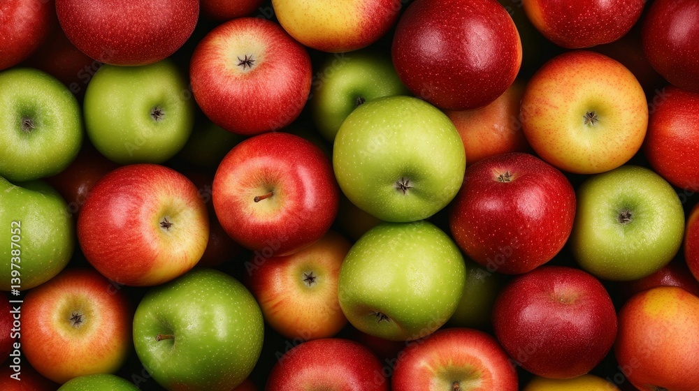 Close-Up of a Colorful Variety of Apples Displaying Rich Textures and Vibrant Colors from Nature's Bounty Close-Up of a Colorful Variety of Apples Displaying Rich Textures and Vibrant Colors from Nature's Bounty