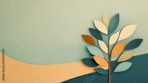 Wallpaper Mural Close-Up of Artistic Tree Design for Tu Bishvat Greeting Card with Colorful Leaves and Modern Background Torontodigital.ca