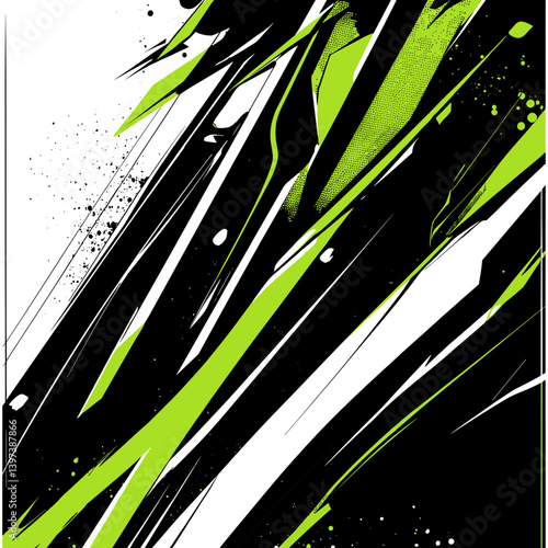 A flat vector graphic background of neon green and black lines on a white background