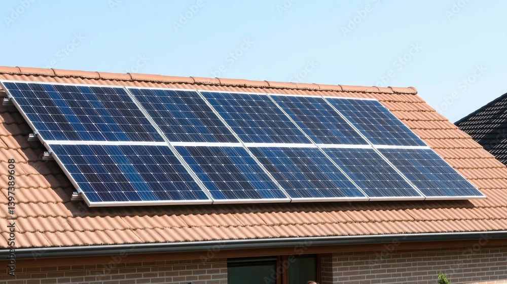 Solar panels installed on rooftop capture sunlight, promoting re