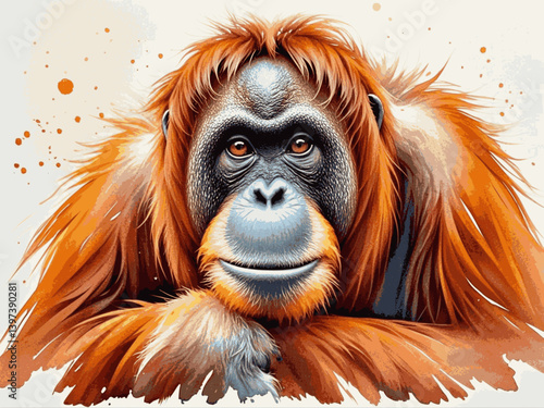 Wisdom of the rainforest flow orangutan isolated watercolor vector illustration svg 