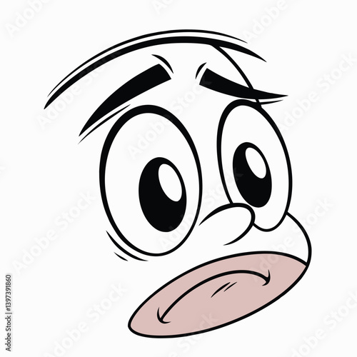 Cartoon Face with Sad Expression, Big Eyes, Drooping Mouth, and Exaggerated Features