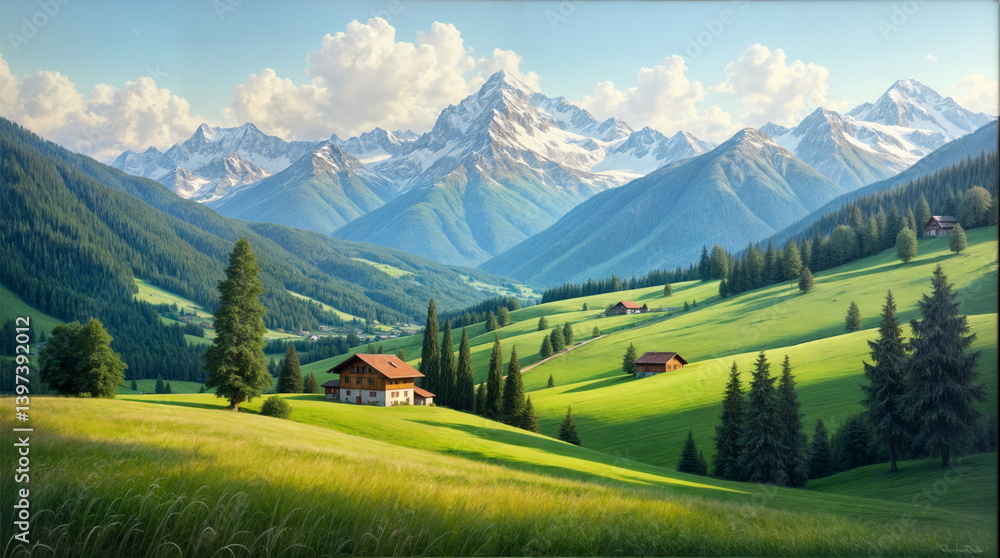 Fototapeta premium swiss alps landscape, generated by AI