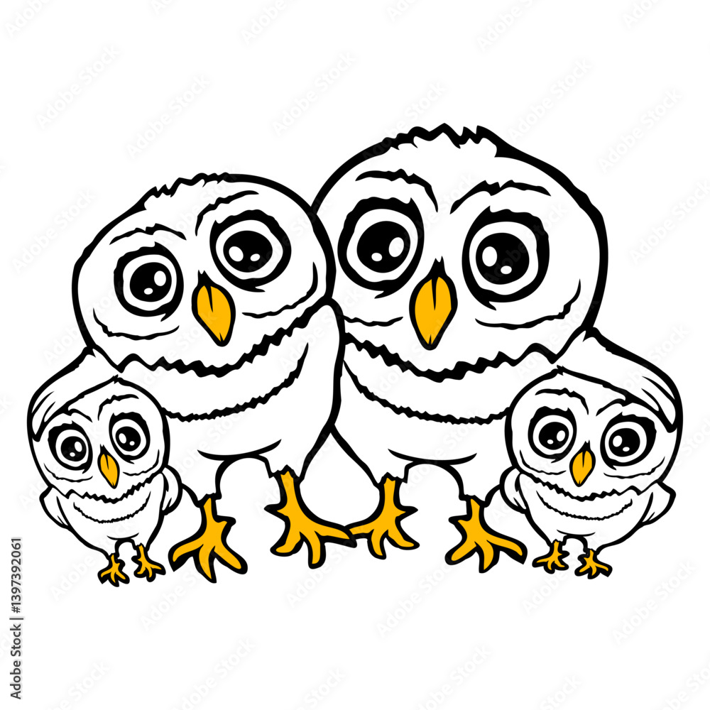 Obraz premium 4 owls dad mom child baby family mother father fun Isolated Vector Graphic Design Illustration 
