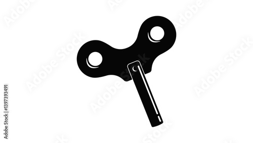 Wind up key symbol, black isolated silhouette