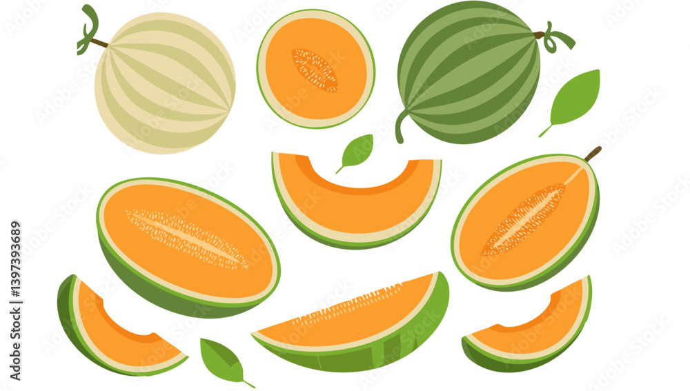 seamless pattern with falling melon fruits vector design