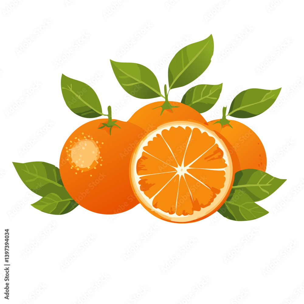 orange with leaves isolated on vector icon design