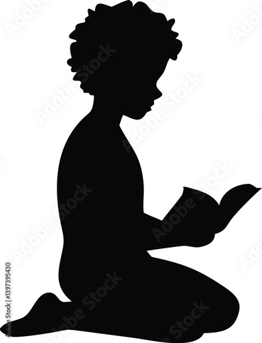 Silhouette Of Boy Reading A Book Education Learning Concept Vector Illustration
