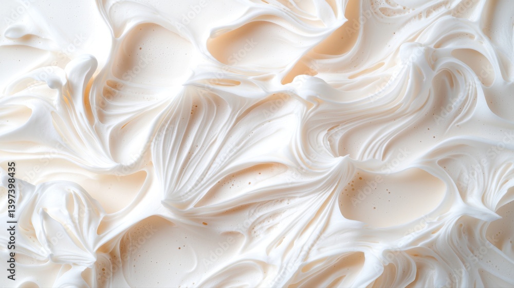 Obraz premium Close-up of creamy, textured whipped topping, displaying smooth swirls and rich patterns.