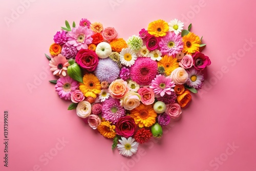 Heart-shaped floral arrangement, pastel pink, perfect for Valentine's Day or weddings.