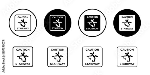 Caution stairway sign Black and white outline vector